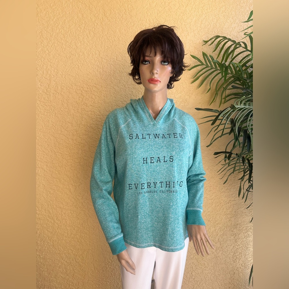 Coastal Classics turquoise hooded jersey top